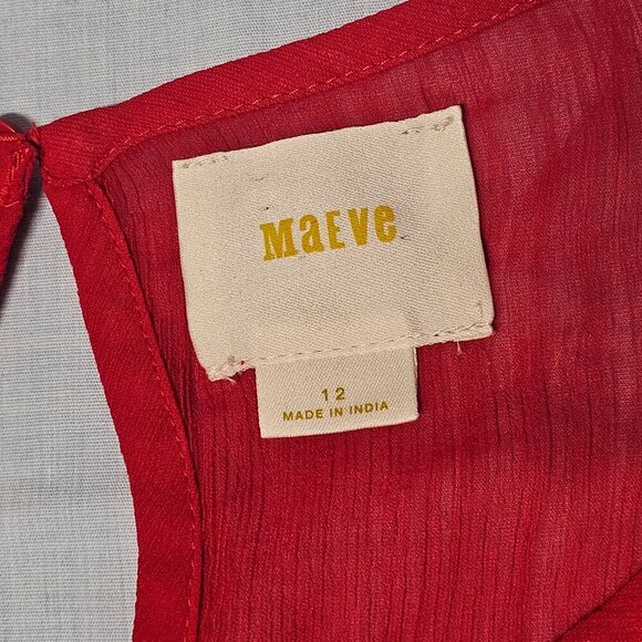 Maeve Anthropologie Embellished Top Blouse Women Size 12 Red Lined Chiffon - Picture 4 of 13